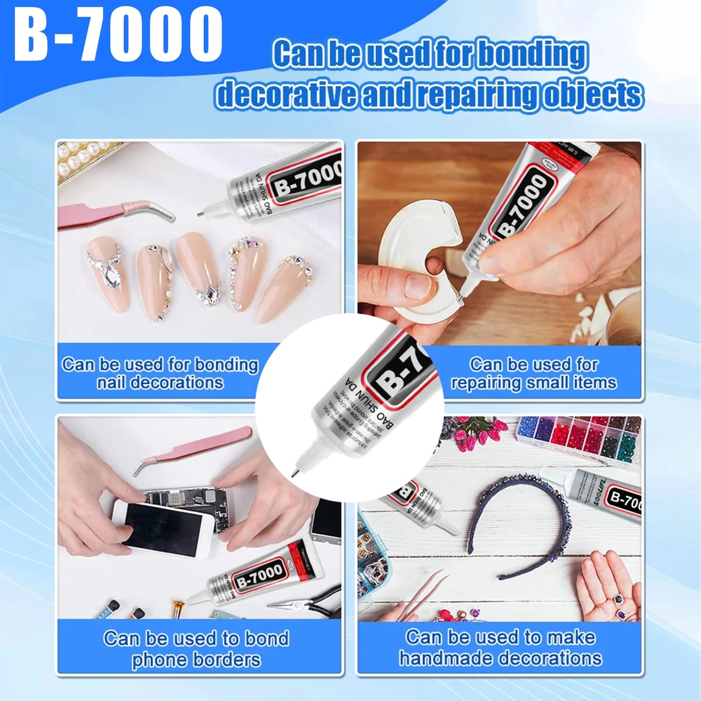 High-quality B-7000 semi-fluid high-viscosity glue, transparent waterproof adhesive, with precise needle adapted to rhinestone crafts jewelry diy jewelry mobile phone case 110ml1-5pcs.