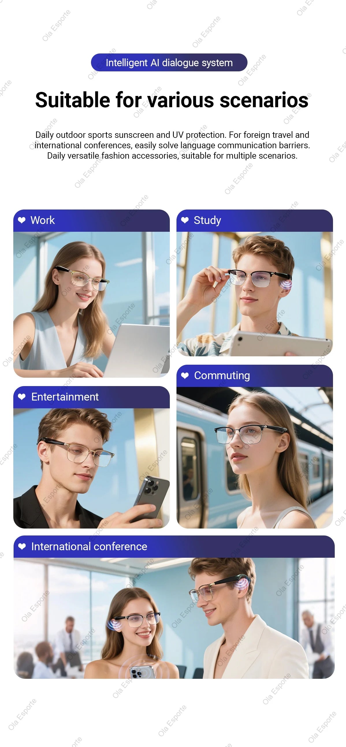 Smart Glasses AI Intelligent Translation Bluetooth Glasses Real-time Simultaneous Interpretation Headset Anti Blue Light 2025