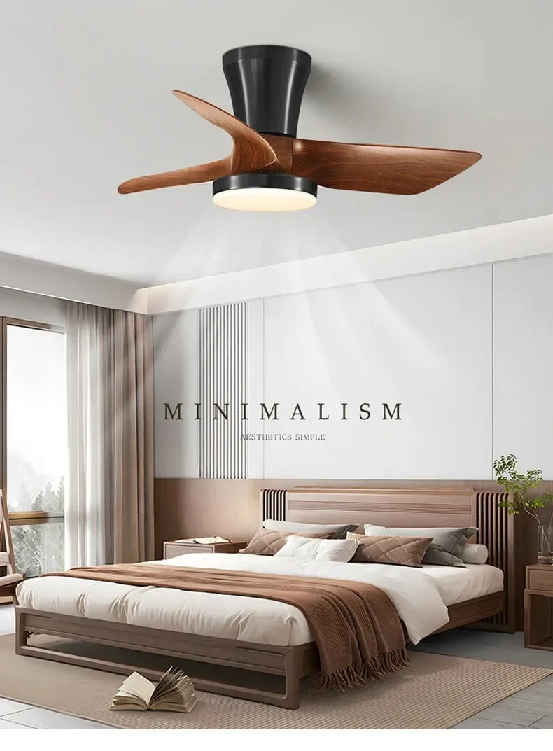 Modern Silent integrated Bedroom Ceiling Fan Lamps Retro Wood Dining Room Living Room High Wind Power Remote Ceiling Fan Lights