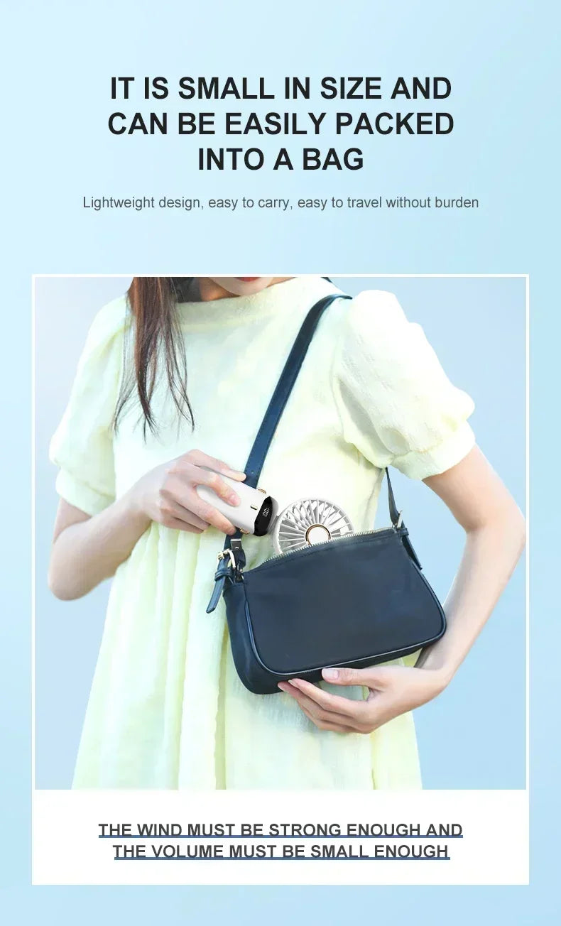Folding Fan Mini Portable Hand-Held Fan Rechargeable Multifunctional Fan With Display Screen Neck Hanging Fans