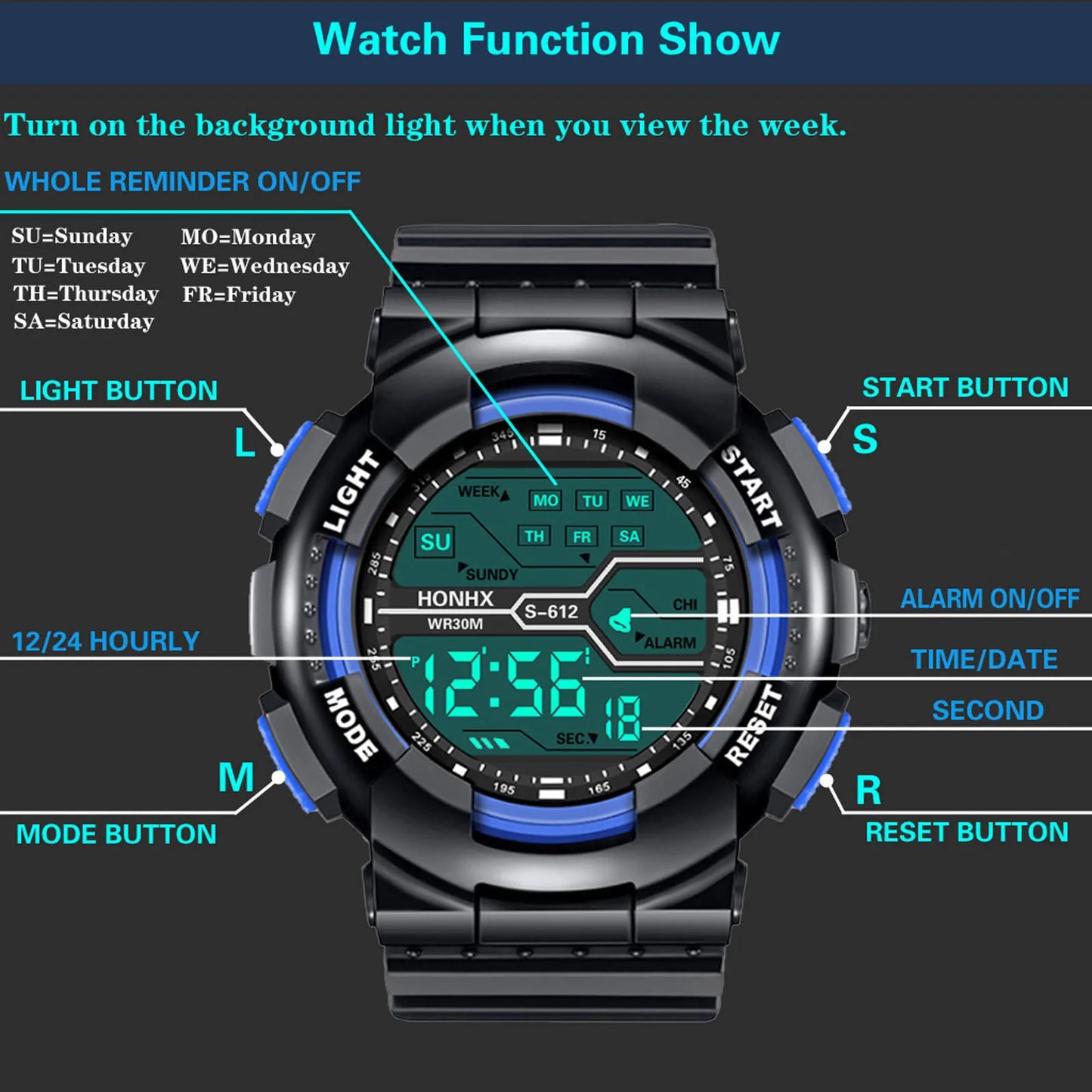 A Variety Of Styles Of Cool Sports Electronic Watches With Four Buttons
