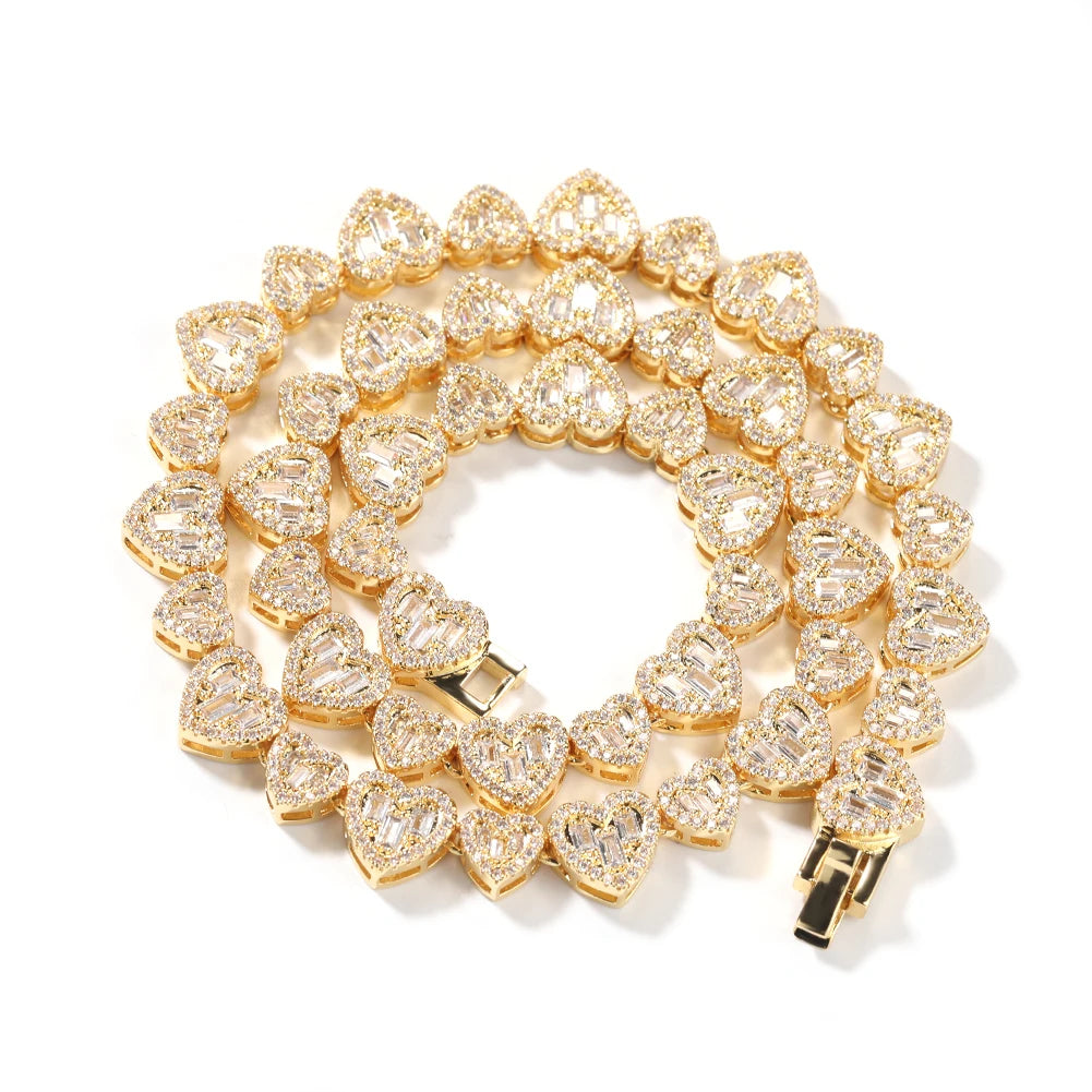 UWIN BaguetteCZ Heart Chain Necklaces for Women Iced Out AAAAA Cubic Zirconia Tennis Chain Necklaces Fashion Jewelry for Gift