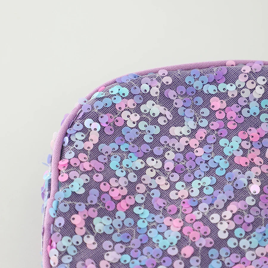 Glitter Heart Shape Crossbody Bag For Girls Purple Zipper Sequin Sling Bags For Women Outdoor Travel Mini Purse