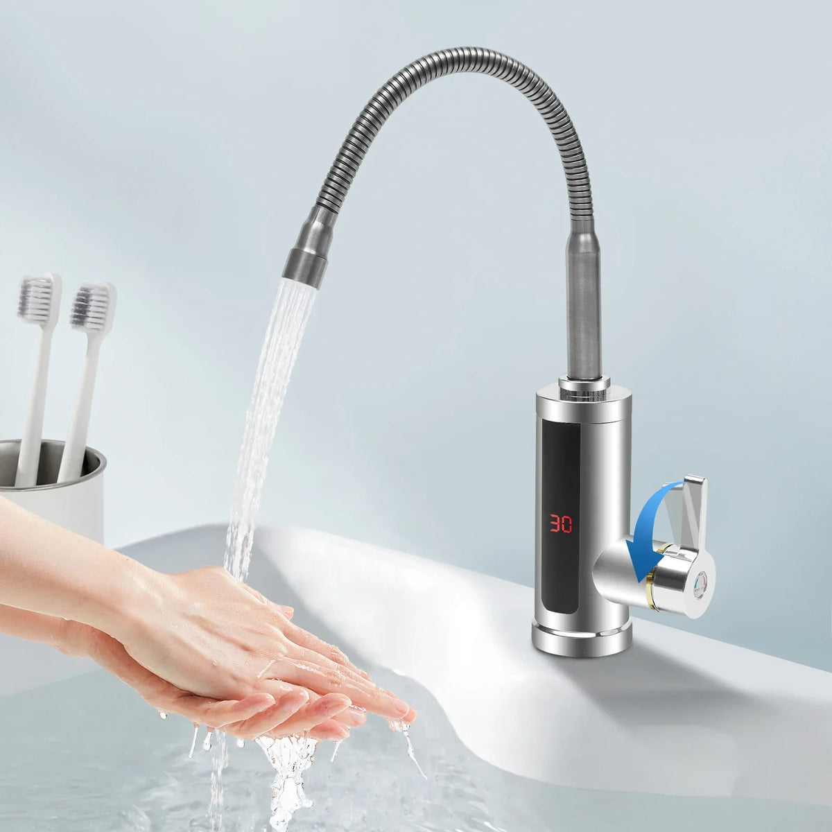 3000W Instant Electric LCD Faucet Instant Tap 360° Fast Heater Heating Hot/Cold Water Supply for Bathroom Kitchen