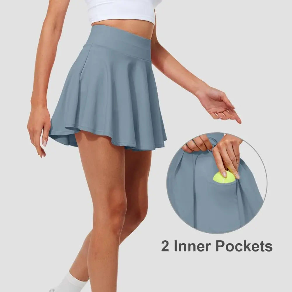 Pleated Tennis Skirts with Shorts Pockets Built-in Shorts High Waisted Skirts 2 in 1 Design Moisture Wickin Running Skirts