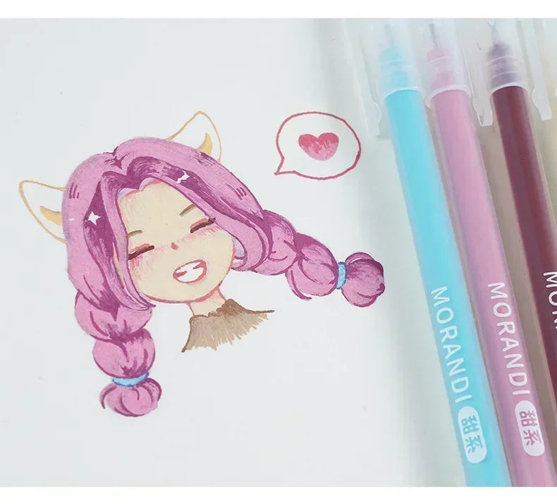 Languo 198/6 PCS Morandi Gel Pen Student Diary Scrapbook Painting DIY Gel Pen Set Coloring Book Drawing Pen School Supplies