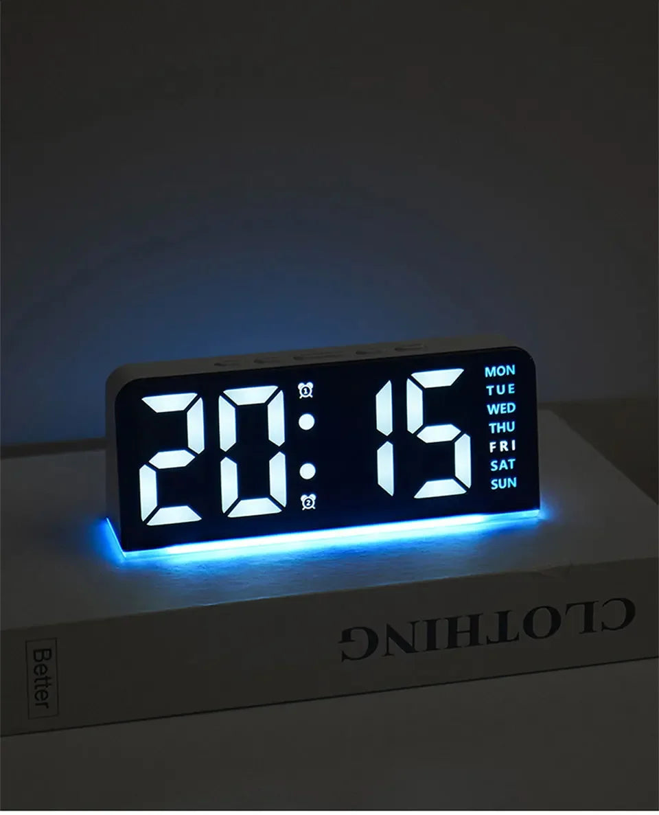 7'' LED Digital Alarm Clock Table Clock Three-Level Adjustable Brightness Dimmer/Dual Alarm/Temp/Date/Night Light for Bedrooms