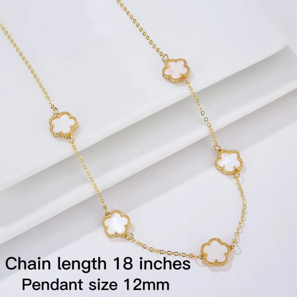 Double Sided Plum Blossom Natural Stone Hot Selling Plant Five Leaf Flower Pendant Necklace Collarbone Chain Woman Clover