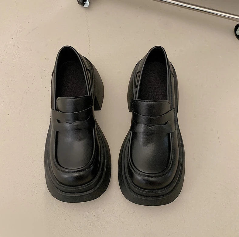 Ladies Pumps Evening Women's Shoes Luxury Leather Casual Cute Kawaii Platform Square Heels Round Toe Shoe Lastest High Quality E