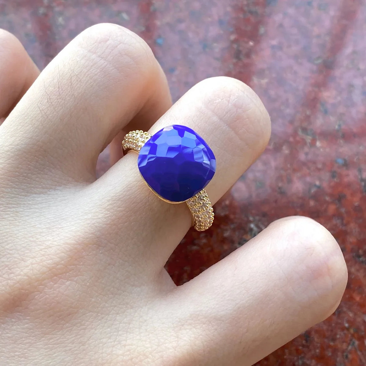 12.6mm   Ring Candy Style Zircon Ring Flat Pink Green Purple Crystal Ring For Women Candy Ring Fashion Jewelry Gift