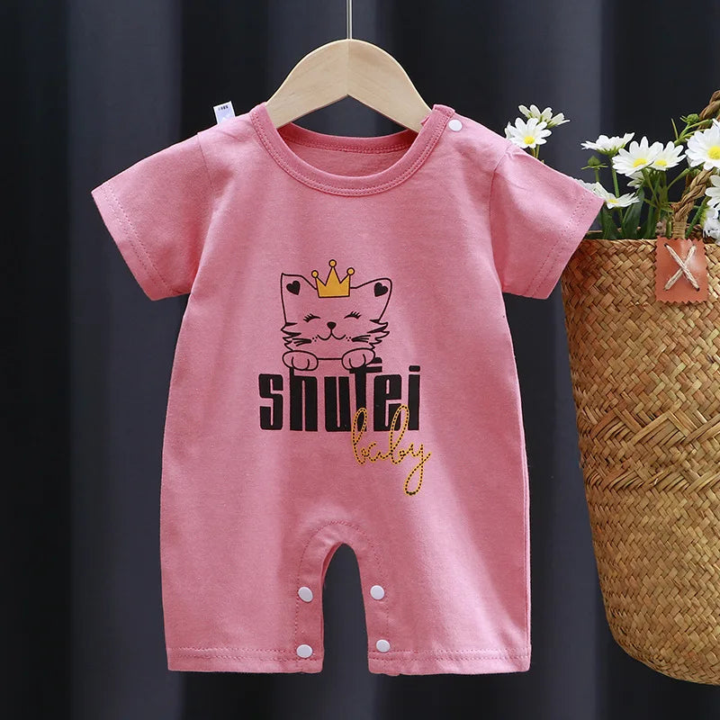 Breathable Cotton Baby Cartoon Jumpsuits, Short Sleeve Bodysuit for Newborn Infant Boys Girls Rompers of Crawling Clothes