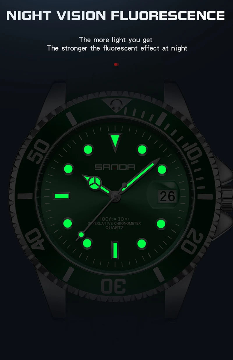 SANDA 2025Top Brand Luxury Fashion Men's Watches 30M Luminous Waterproof Quartz Wristwatch For Male Clock Calendar Relogio