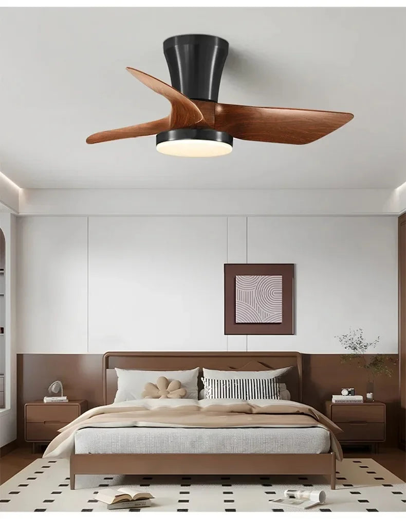 Modern Silent integrated Bedroom Ceiling Fan Lamps Retro Wood Dining Room Living Room High Wind Power Remote Ceiling Fan Lights