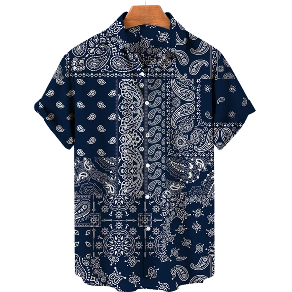 2023 Cashew Flower Shirt Men's Casual Fashion Hawaiian Lapel Hd Printing Loose Short-sleeved Top Wholesale