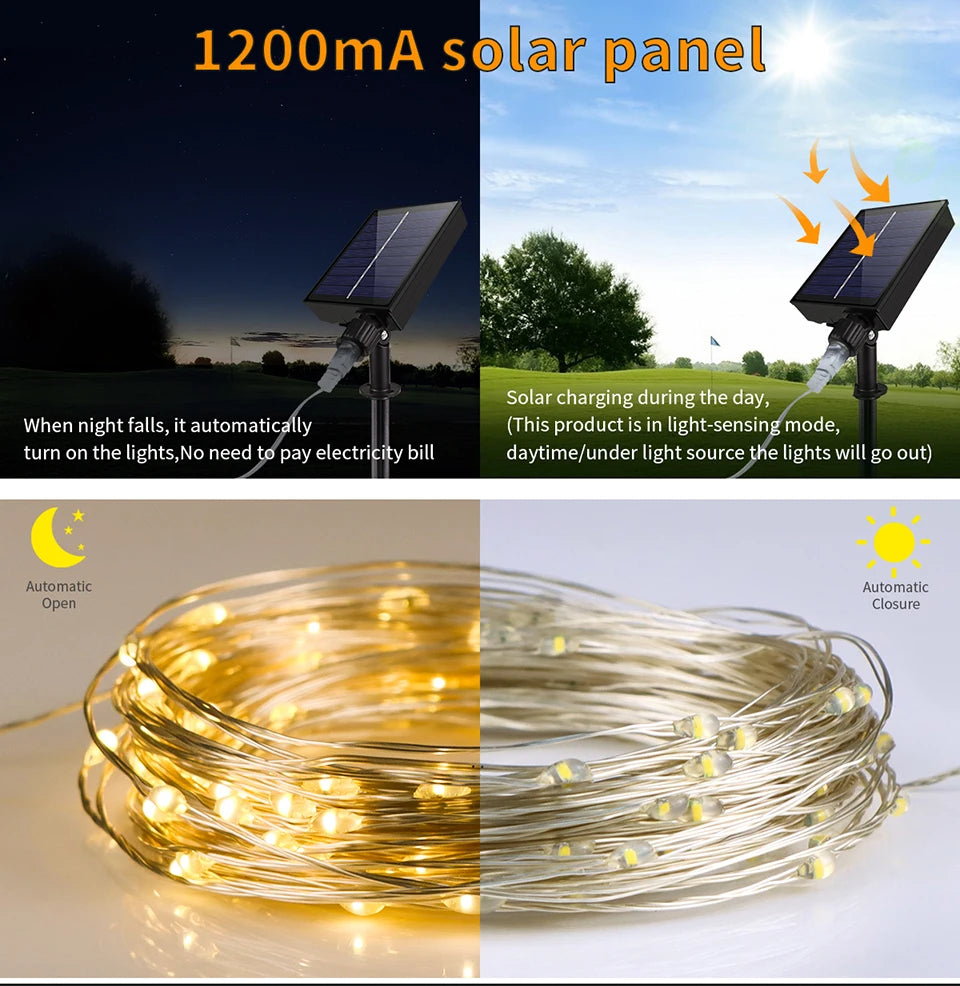 LED Strip Solar In-Ground Copper Lights Solar Garden Light Outdoor Waterproof Landscape Lighting for Yard Patio Holiday Decor