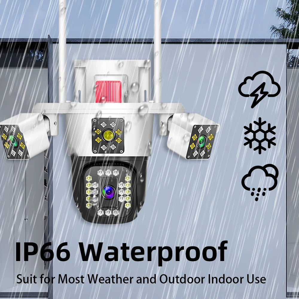 Linook 12MP, 4K, 4-lens, WiFi monitoring camera, IP camera, CCTV outdoor WiFi camera, WiFi security protection camera