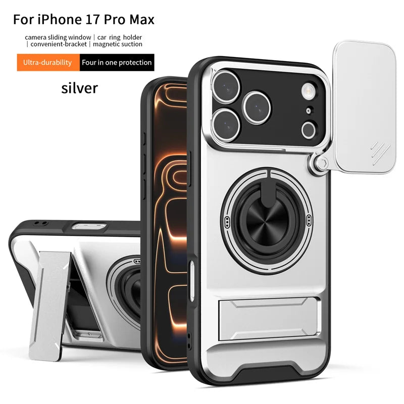 Armor Funda For iPhone 17 Pro Max Case Magnetic Ring Stand Lens Protect Coque For iPhone17 Pro 17Pro Max Wireless Charging Cover