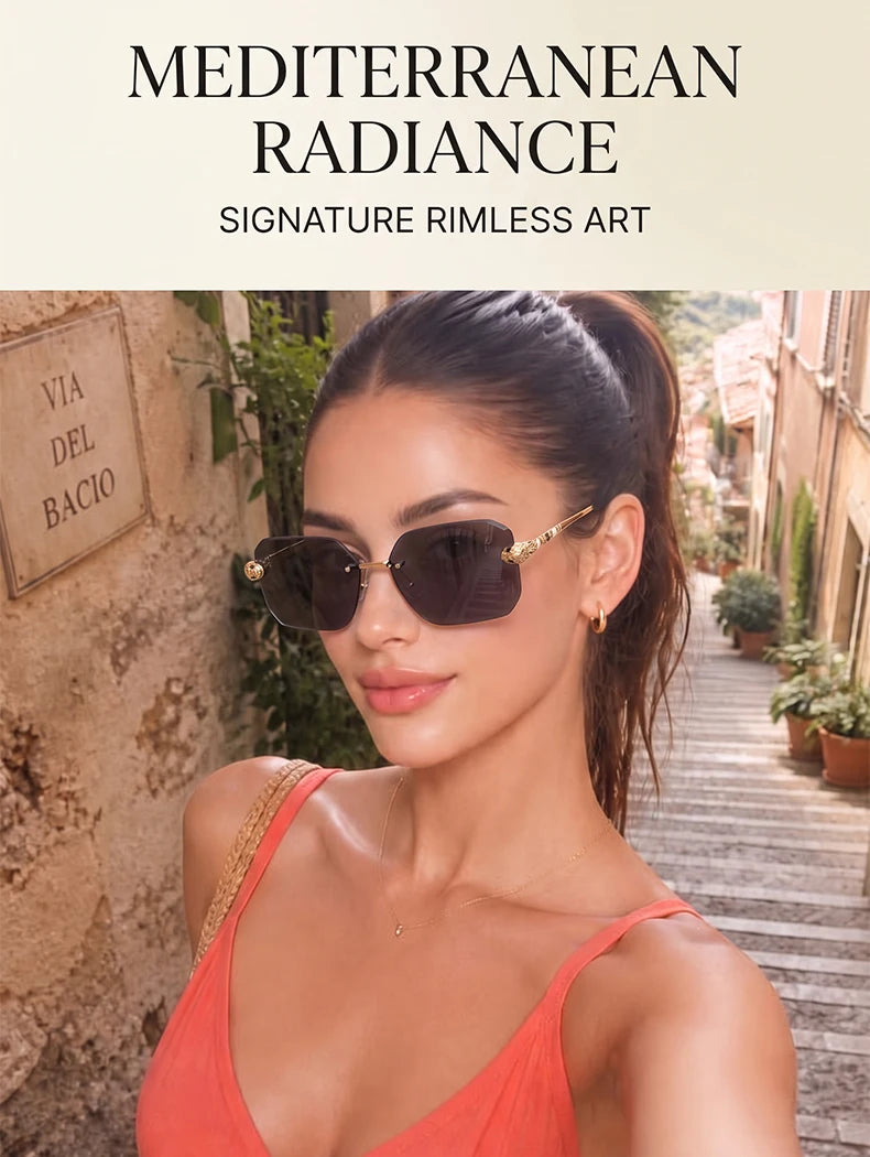 Retro Rectangle Rimless Sunglasses Women 2026 Luxury Designer Punk Square Sun Glasses for Ladies UV400 Gradient Eyewear Shades