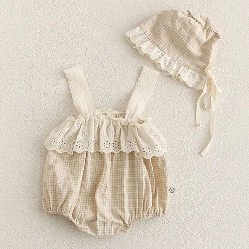 2025 New Summer Infant Baby Girls Bodysuits+Hat Sleeveless Cotton Flower Print Toddler Baby Girls Jumpsuit 0-24M Baby Clothing