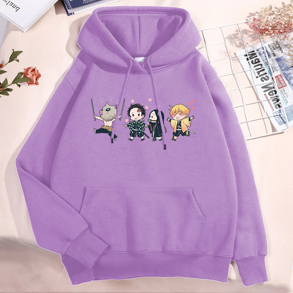 New Anime Kamado Tanjirou Kamado Nezuko Agatsuma Zenitsu Hashibira Inosuke Print Hoodie Sweathshirts Men Women Hooded Pullover