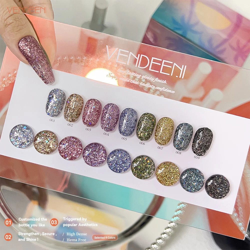 Vendeeni TPO HEMA Free 2025 Hot Sale High Quality 9-Color Nail Gel Polish Set Non-Toxic UV Gel Nail Art Kit for Nail Salon