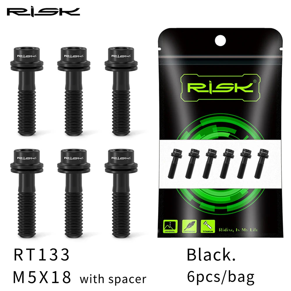6pc RISK Ti Bolts With Washer M5x18/20mm Titanium Screw For MTB Road Bike Front Fork Bicycle Stem Fixed Bolt Cycling Accessories