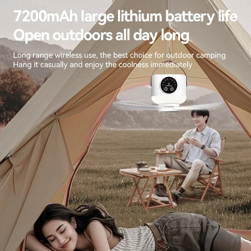 7200mAh Remote Control Timing USB Ceiling Fan 4 Gears Detachable Blade Portable Silent Cooling Outdoor Tripod Tent Camping Fan