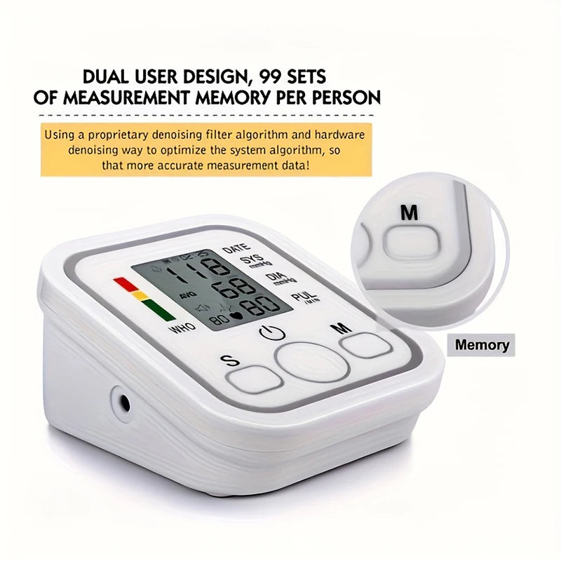Professional Medical Blood Pressure Monitor LED Display Upper Arm Automatic Monitor BP Sphygmomanomete with Adjustable Cuff Adul