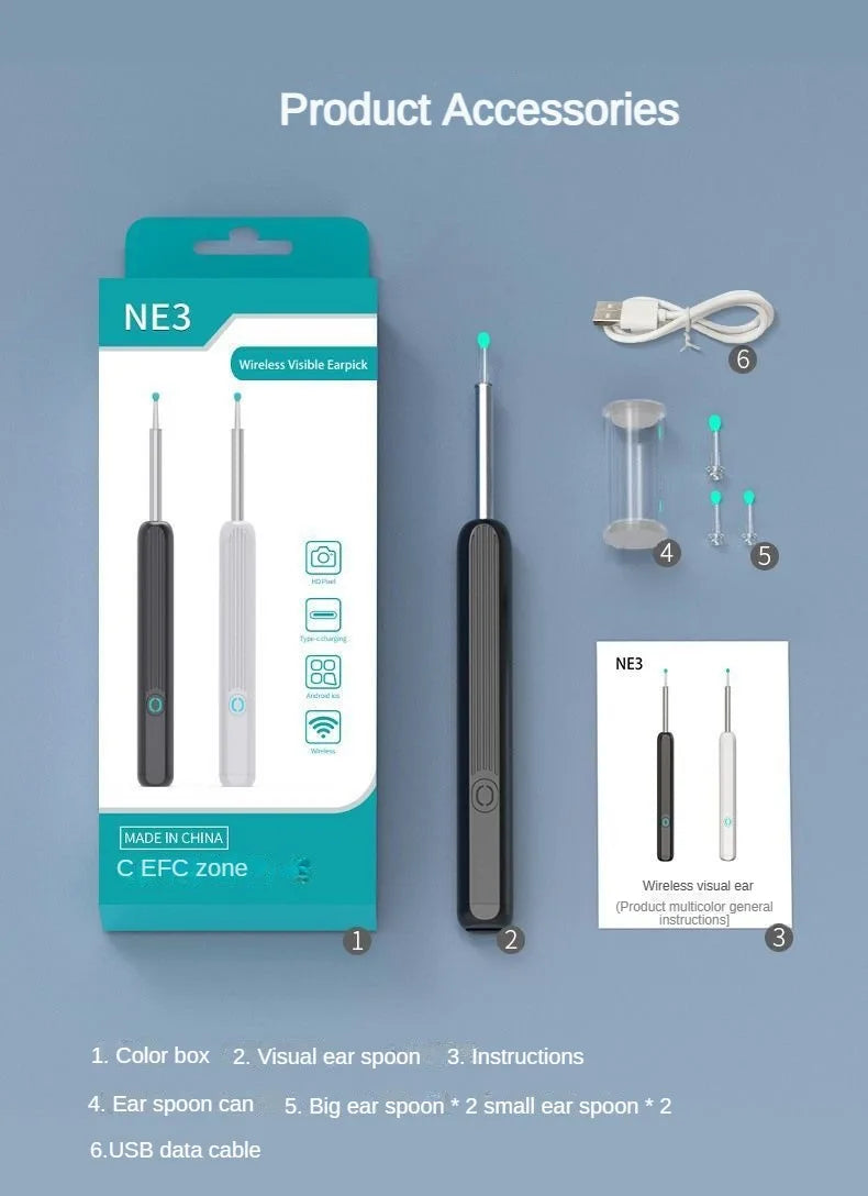 Smart Visual Ear Cleaner HD Ear Sticks Otoscope USB C Charging Endoscope Wax Removal Tool Earpick MIni Camera Health Care Set