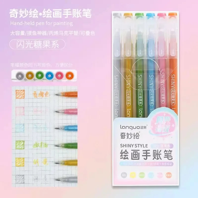 Languo 198/6 PCS Morandi Gel Pen Student Diary Scrapbook Painting DIY Gel Pen Set Coloring Book Drawing Pen School Supplies