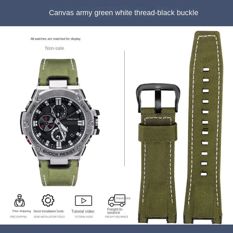 for Casio GST-S130/S110/S120/W130l/B100/W300 Strap Belt Genuine Leather Nylon Men's Watch Band Replacement bracelet Accessories