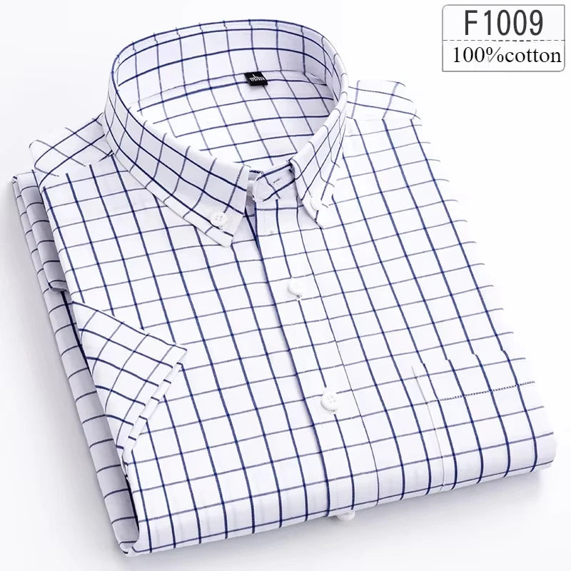 New in shirt hight qulity100%cotton summer short sleeve shirts for men slim fit shirt thin plaid houndstooth soft office clothes