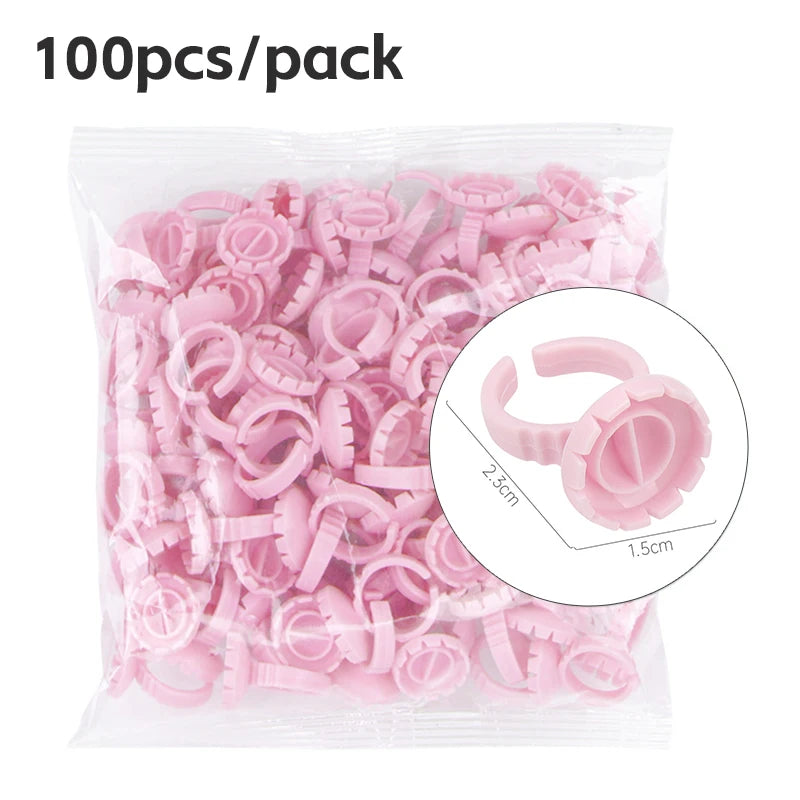 AILEISHI 100Pcs Disposable Eyelash Glue Fan Cup Rings Holder Container Tattoo Pigment Eyelash Extension Tools Lash Supplies