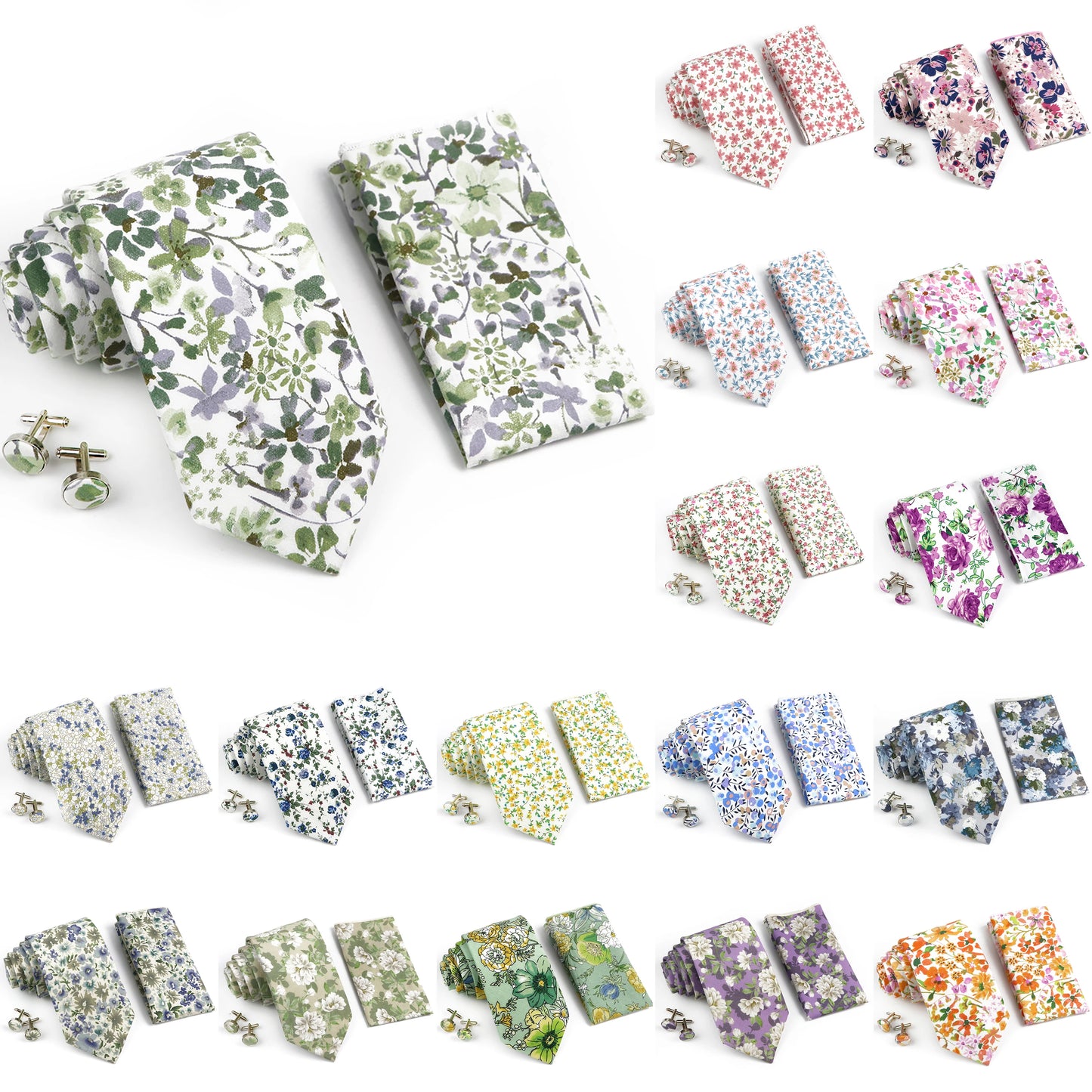 Hot Sell 3PC Chic Elegant Floral Tie Set Pocket Square Cufflinks For Men Women Wedding Party Dinner Suit Tuxedo Accessory Gift