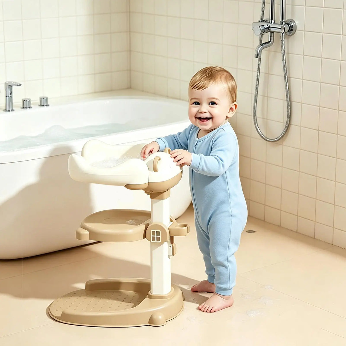 Adjustable Baby Shower Stand Detachable Infant Bath Support With Non Slip Base Toddler Bathing Helper For Baby Body Washing Home