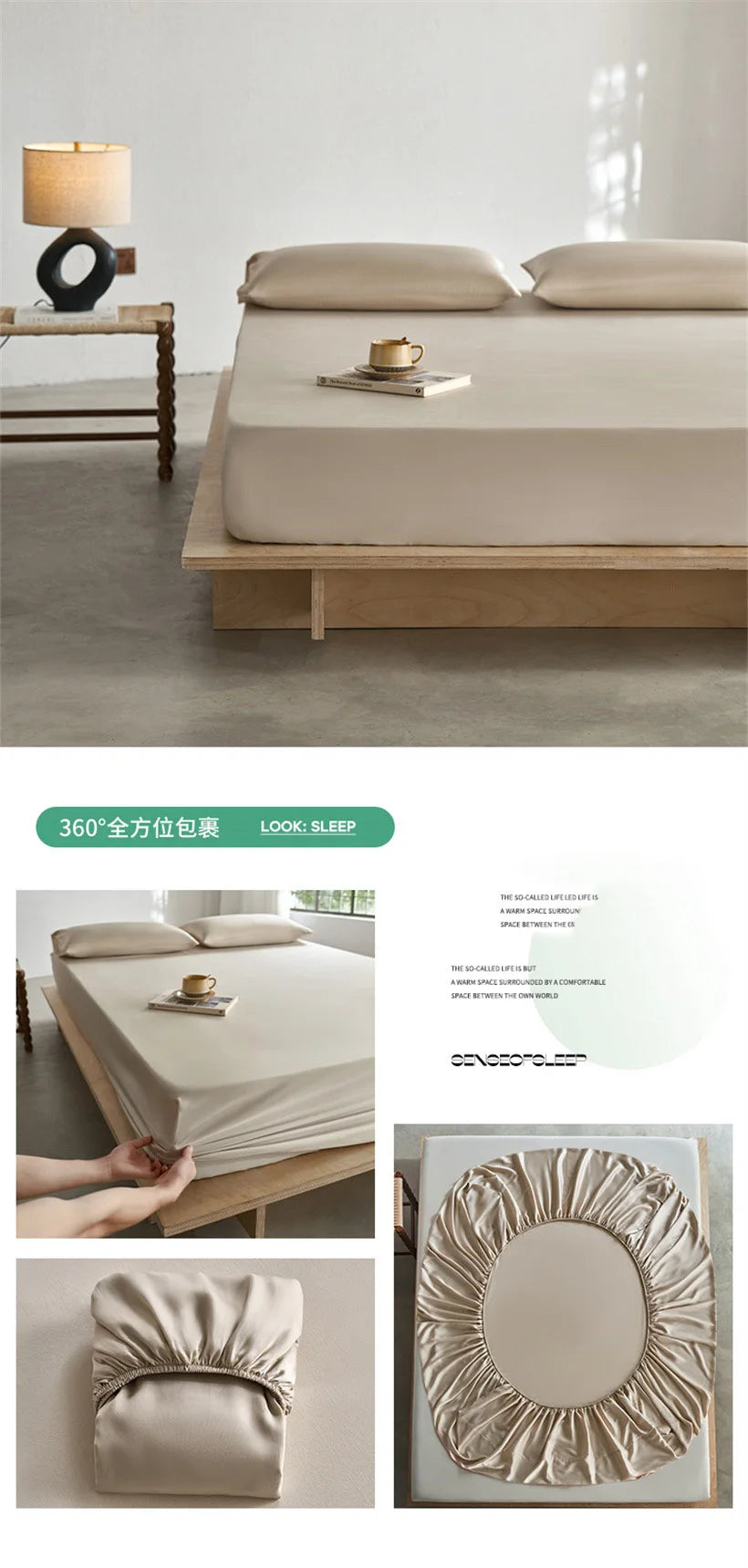Pure Natural Mulberry Silk Fitted Sheet with All Around Elastic Band Soft Silky Breathable Mattress Cover Luxury Anti-Slip Sheet
