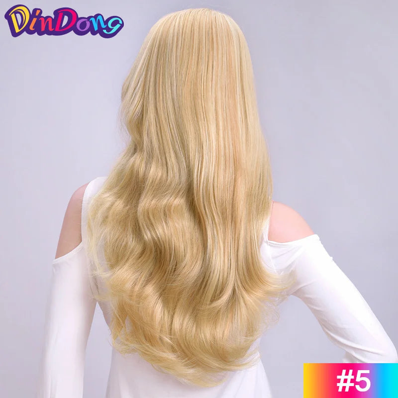 24 Inch Long Wavy Head Tied  3/4 Half Wigs With Clips In, Synthetic Fibers Hair Extension Wigs For Women