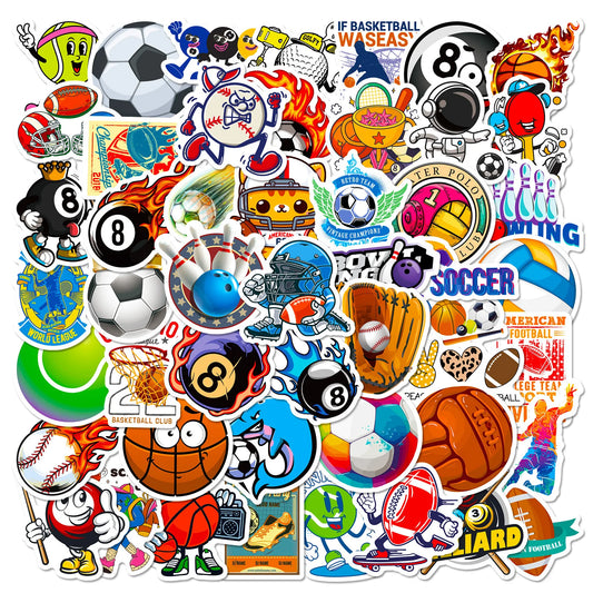 50 PCS Sports Stickers, Soccer Football Volleyball Golf Basketball Stickers, Sports Ball Stickers for phone