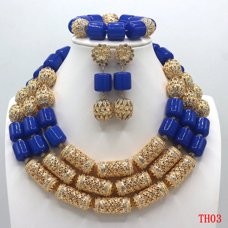 High Quality 2 Layers Artificial Coral Bead African Wedding Jewelry Set Women Necklace Nigeria Bride Party Gift