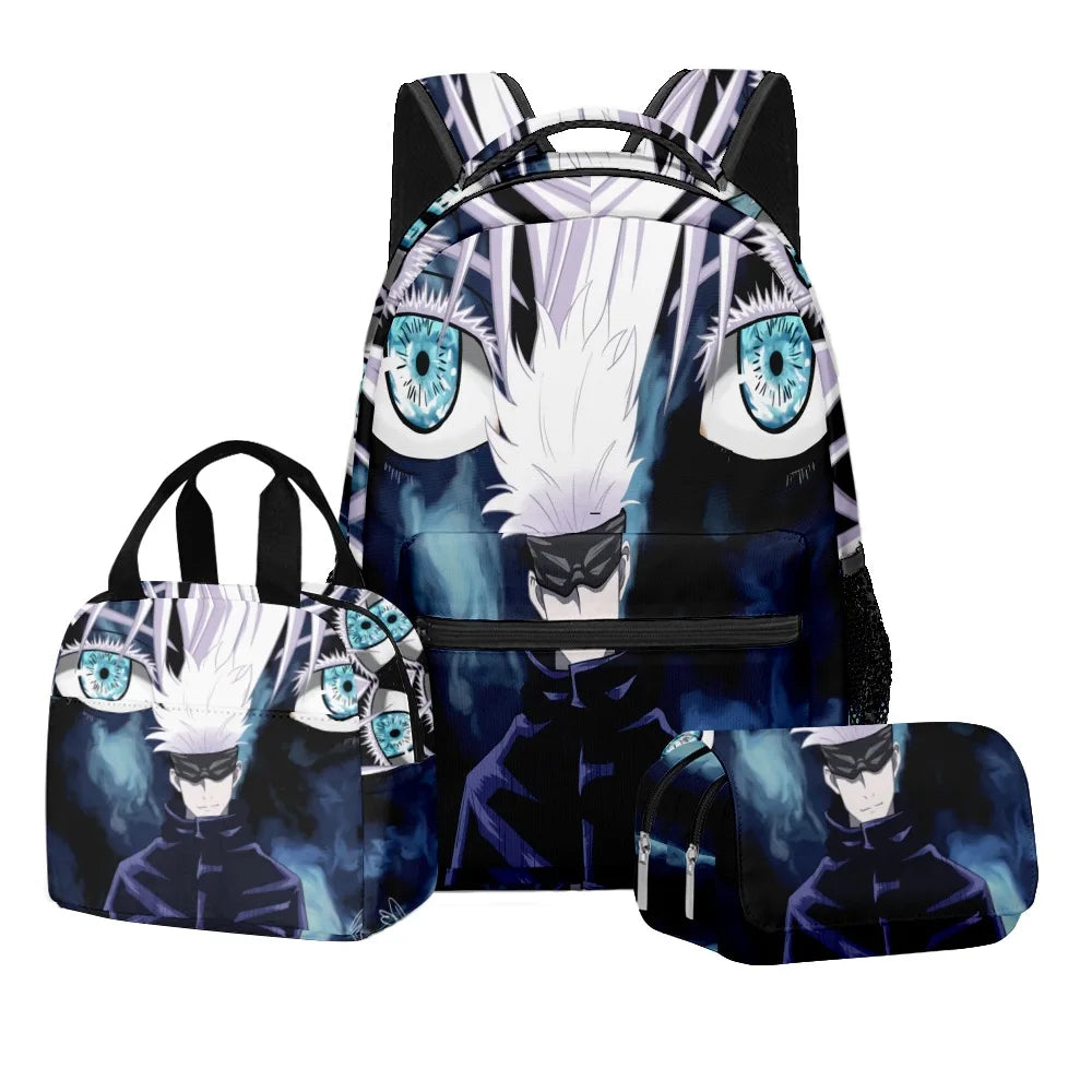 Anime Digital Print Jujutsu Kaisen School Set Large Capacity Backpack Lunch Bag 2-Layer Pencil Case 3-Piece Boy's Gift