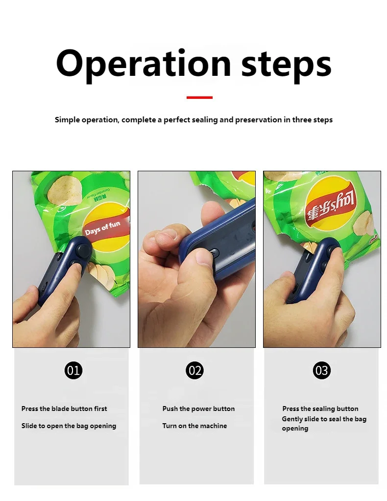HOMEFISH Mini Handheld Food Heat Sealer, USB Rechargeable Heat Sealer, Storage Bag, Plastic Package, Food Sealer, Clip Bag