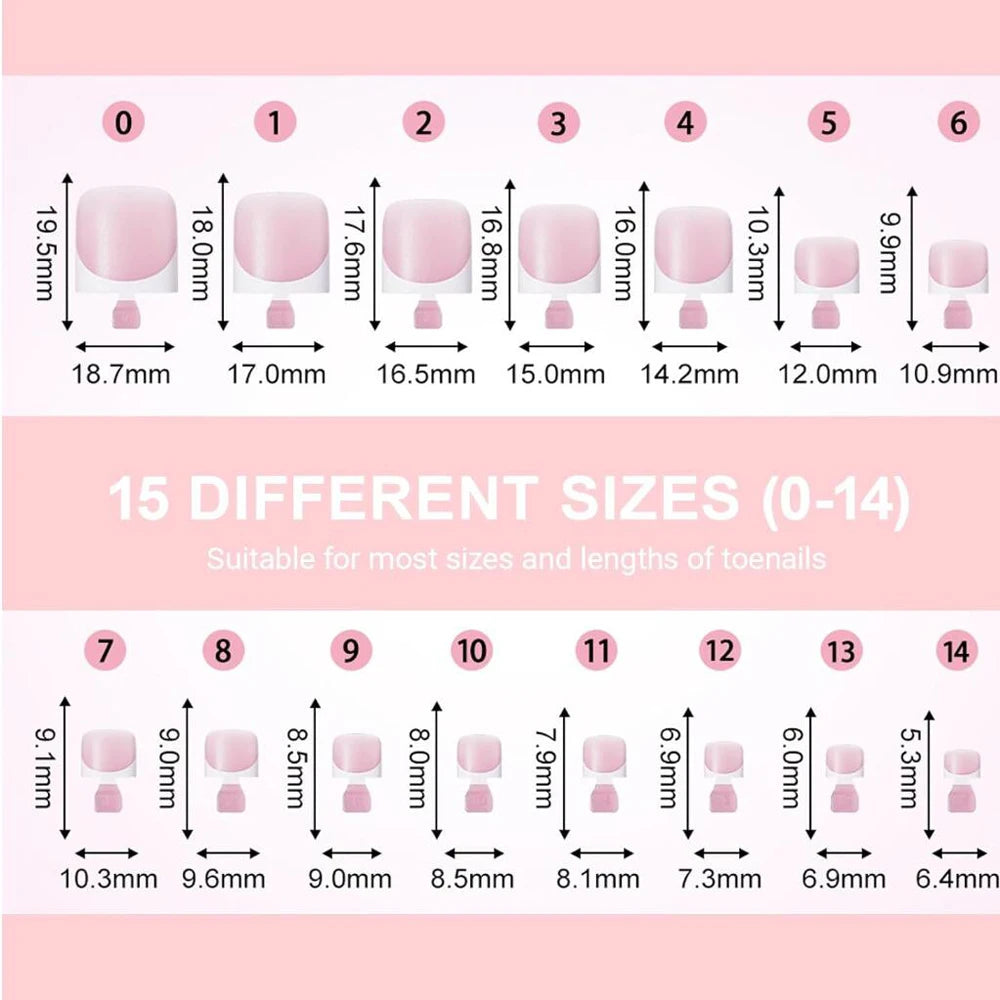 150pcs Light Pink Short Square Press On Toenails Matte White French Tip False Toenails Full Cover Toenail Extension Tips 15size%