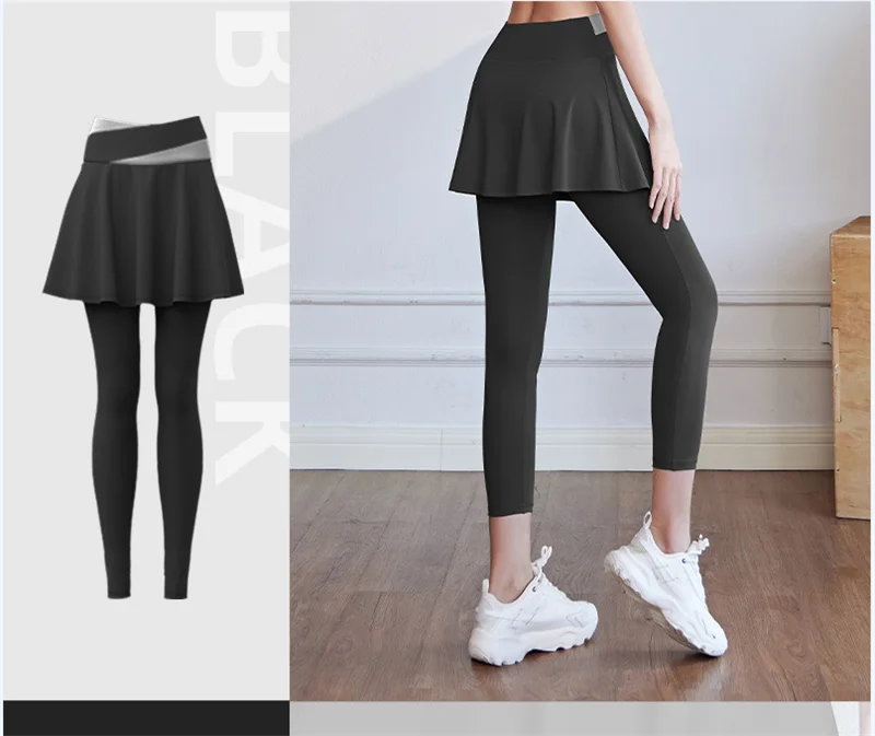 Aiithuug Tennis Skorts Cross-waist Skirted Legging Yoga Legging with Skirts Tennis Leggings Soft Stretchy Tennis Dresses Running