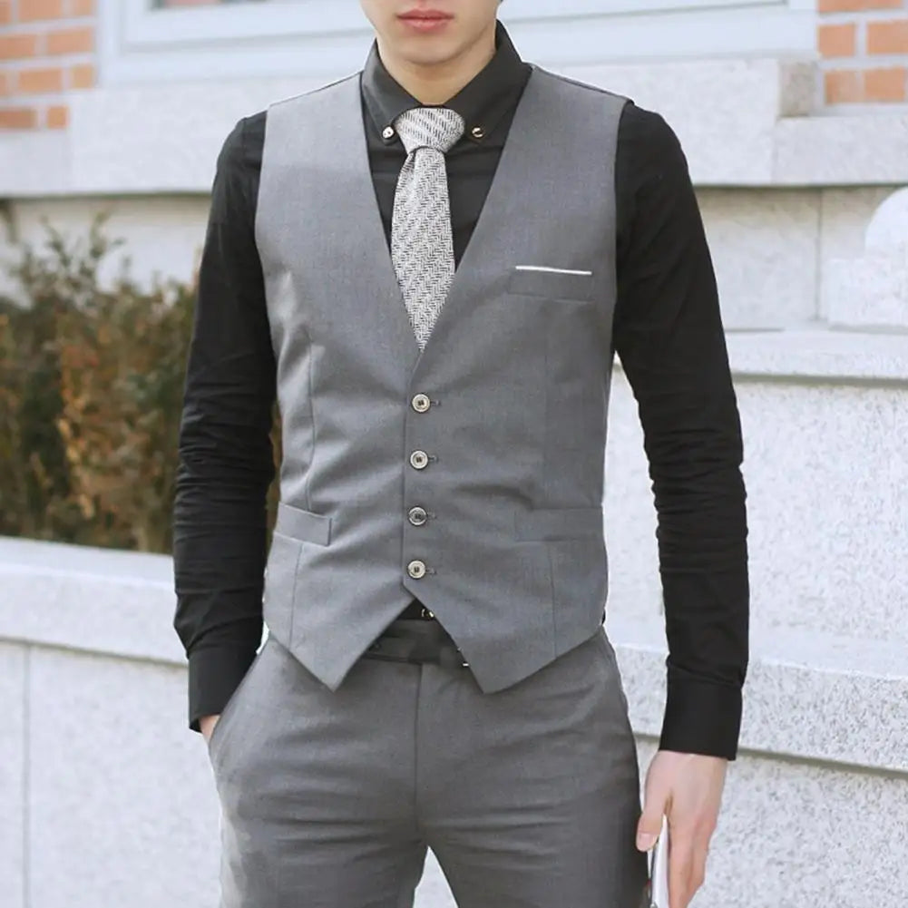2025 British Style Men Business Vest Deep V Neck Single breasted Formal Suit Waistcoat Classic All Match Men Waistcoat