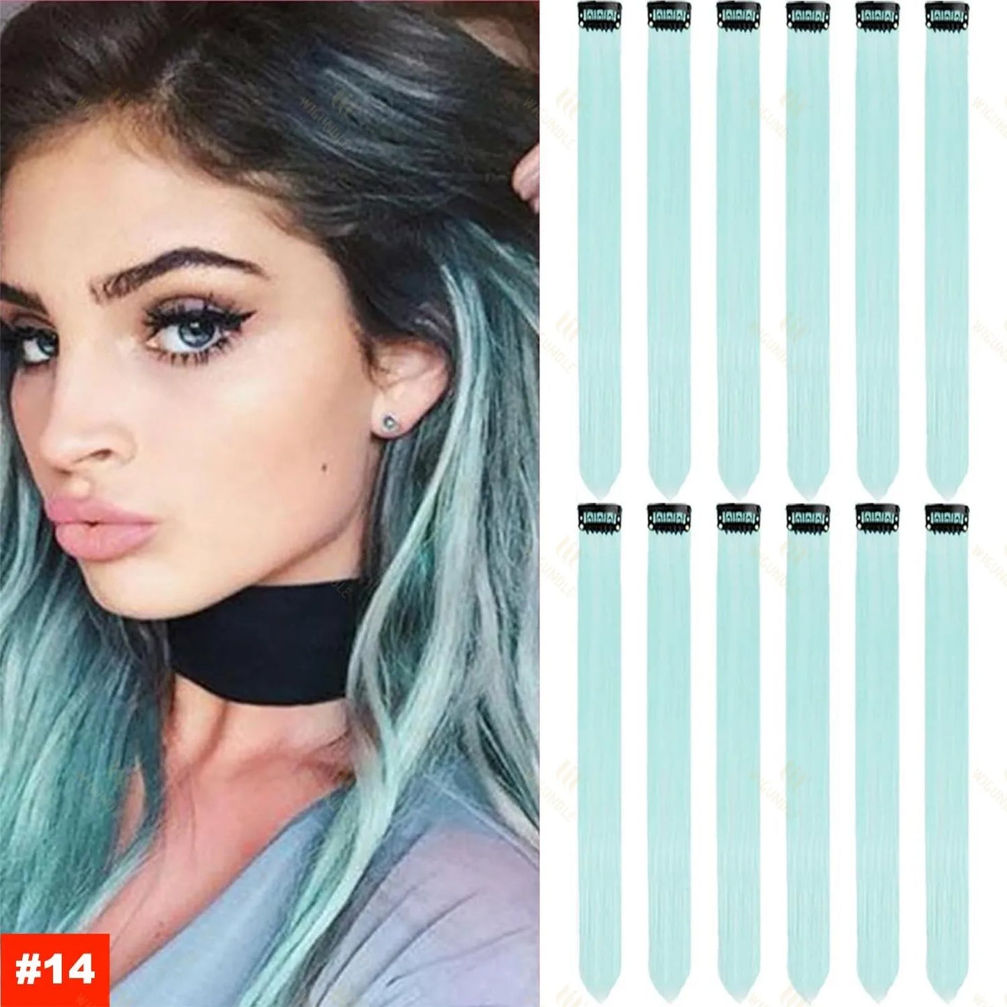 18 Color Clip Style Hair Extensions 22 Inch Color Hair Extensions High Gloss Long Straight Synthetic Wig For Children Women