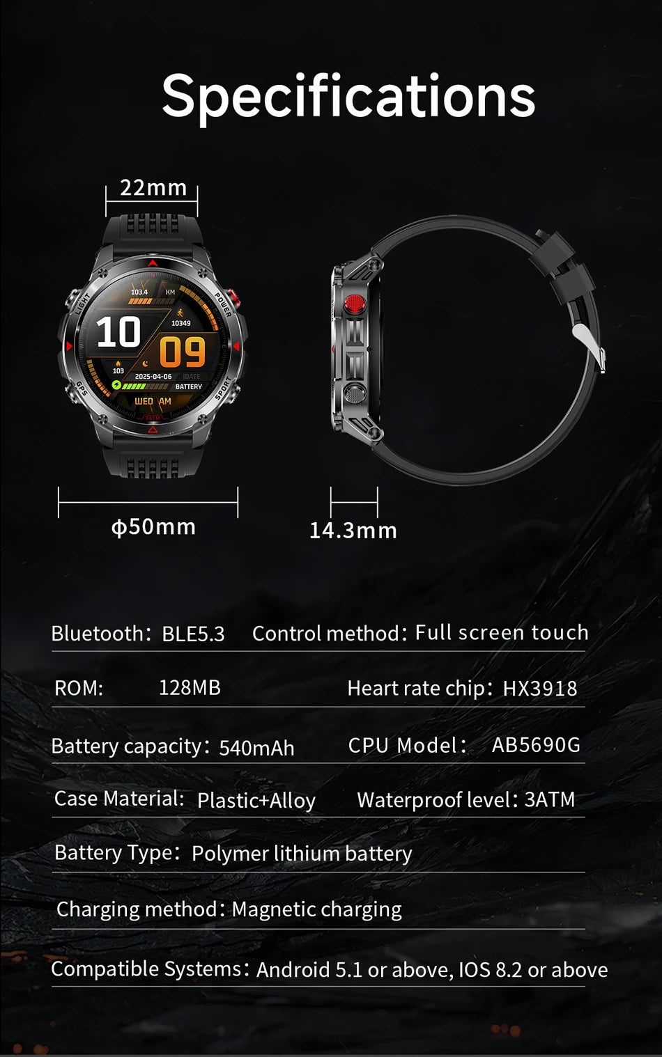 2025 New Outdoor Millitary Smart Watch Men GPS Positioning 540mAh Battery Waterproof Sports Fitness Tracker BT Call Smartwatch