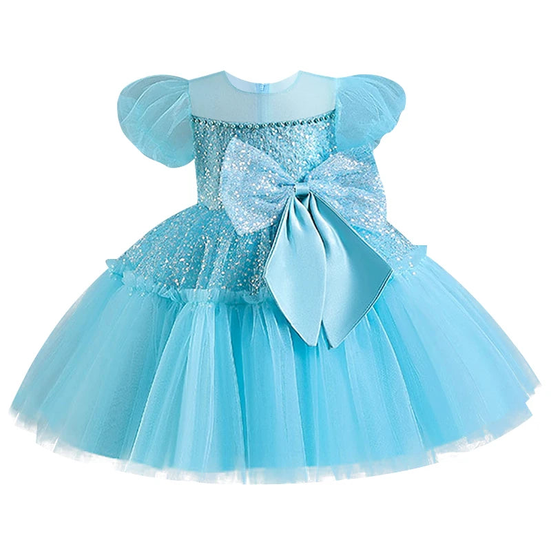 Summer clothing suitable for toddlers mesh large bow baby's first birthday ball dress white baby girl baptism dress