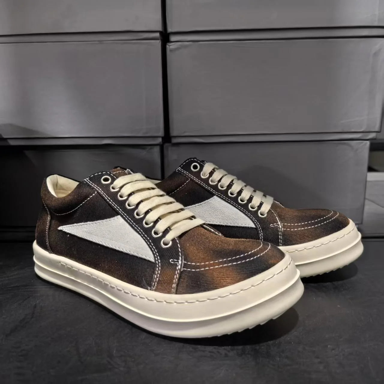 Men Casual Shoe Brand Black Brown Canvas Low Top Shoes High Quality Cowhide Luxury White Leather Sneakers Women Flat Sneaker