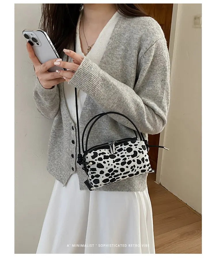 Women'S Handbag 2026 Small Square Bag Leopard Print Design Minimalist Shoulder Bags Commuter Frosted Mini Crossbody Bags