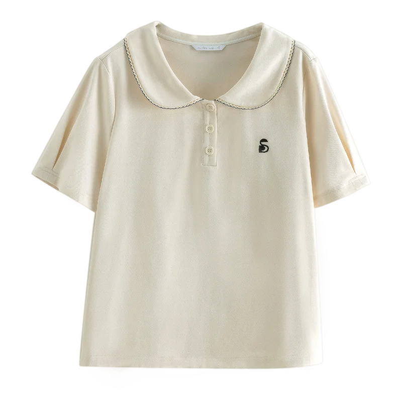 DUSHU Doll Collar Lovely Casual Commuting All-match T-shirt 2024 Summer New Design Simple Temperament Top 24DS82335